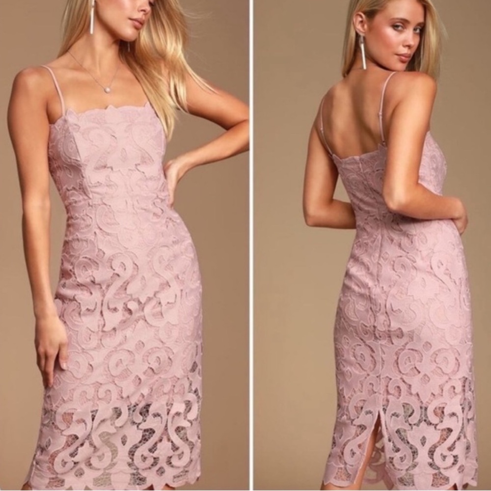 NWT Bardot Lina Blush Pink Elegant Lace Midi Dress